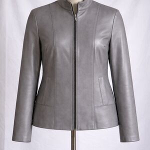 Bernardo Women's Light Gray Leather Zip-Front Jacket